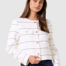 Forever New Women Striped Crop Tailored Jacket-image-86