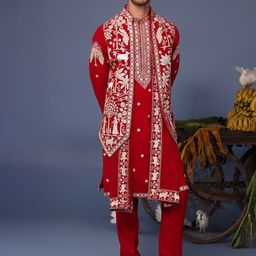 KALPRAAG Men Floral Embroidered Regular Sequinned Kurta with Trousers & With Dupatta image 5