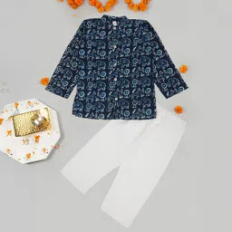 LITTLE GINNIE Boys Animal Printed Regular Pure Cotton Kurta with Pyjamas-image-64