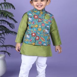 Sangria Boys Regular Pure Cotton Kurta with Pyjamas & Jacket-picture-32