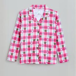Hopscotch Girls Pink Checked Teddy Bear Printed Cotton Night suits-picture-7