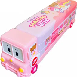 Magic Bus Metal Pencil Box with moving Wheels and Sharpener, School Bus Geometry Box Art Metal Pencil Box-image-35