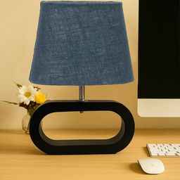 devansh Blue Jute Table Lamp With Wood Black Base -13 For Bedroom, Living Room Table Lamp-picture-23