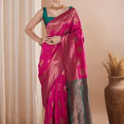 Saree mall Ethnic Motifs Woven Design Zari Banarasi Sarees-image-74