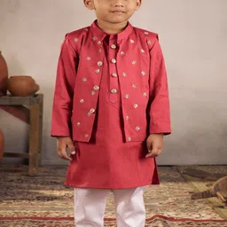 Vivedkids Boys Floral Regular Sequinned Kurta with Pyjamas image 1