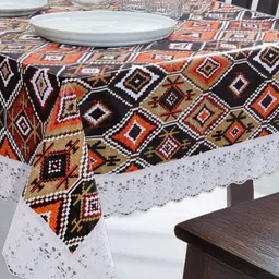Stylista Brown Geometric Printed 8-Seater Rectangle Table Cover-image-81