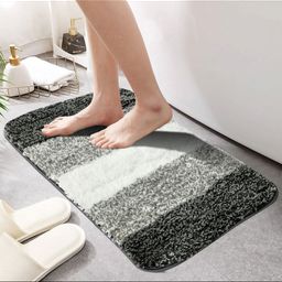 MAA HOME CONCEPT Grey & White Textured Microfiber Anti Skid 1600 GSMBathMat-24