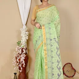 PuJoy Woven Design Pure Cotton Taant Saree-45