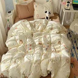 JC HOME Brown & Cream-Coloured Polycotton 4 Piece Double Queen Regular Bedding Set-picture-21