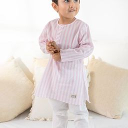 Tiber Taber Boys Striped Round Neck Pure Cotton Kurta With Trouser-44