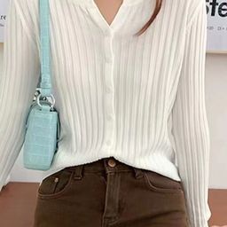 KPOP V-Neck Long Sleeves Striped Top-image-61