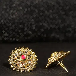 YouBella Gold-Plated Artificial Stones Studded Floral Studs-9