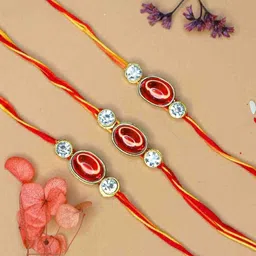 Anouk Set Of 3 Red Stone Rakhi With Funny Card, Roli & Chawal-21