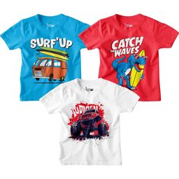 BonOrganik Boys Pack of 3 Graphic Printed Round Neck Cotton T-shirts-image-76