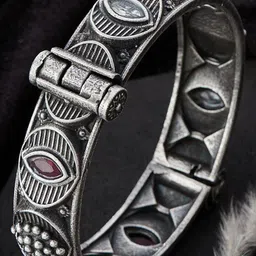 anouk Sangria German Silver Plated & Floral Shaped Multicoloured Stone Studded Bangle-picture-33