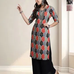 HERE&NOW Women Pack of 3 Ethnic Motifs Printed Crepe Kurta-image-81