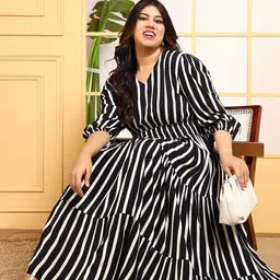 DEEBACO Striped Puff Sleeve Fit & Flare Maxi Dress-picture-11