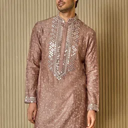 ASUKA Men Regular Chanderi Silk Kurta with Trousers-12