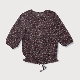Gini and Jony Floral Print Bishop Sleeves Ruffles Cotton Chiffon Top-2