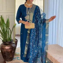 Siya Fashion Women Floral Embroidered Thread Work Kurta with Trousers & Dupatta-picture-37