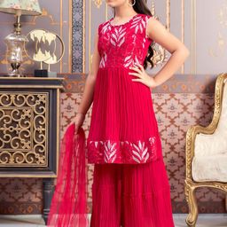 Aarika Girls Printed Regular Kurta with Sharara & With Dupatta image 4