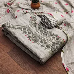 KALINI Floral Printed Thread Work Cotton Unstitched Dress Material-image-25