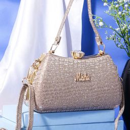MISHA Blush Croco Textured Box Clutch-image-84