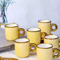 Roxx Yellow & Gold-Toned 6 Pieces Dishwasher Safe Porcelain Glossy Finish Mugs 180ml-17