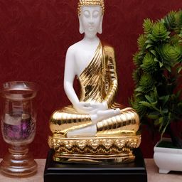 Craftlayout Gold-Toned & White Meditating Sitting Buddha Idol Showpiece-14