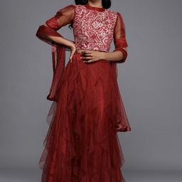 Fabcartz Embroidered Thread Work Semi-Stitched Lehenga & Unstitched Blouse With Dupatta-picture-11