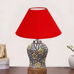 Aura Red Frustum Shaped Wooden Table Lamp-22