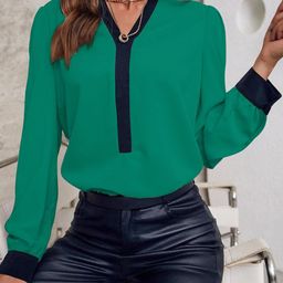 Stylecast X Slyck 
Solid Pattern Mandarin Collar Puff Sleeve Top-image-22