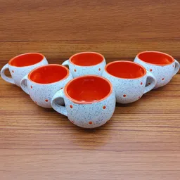 laghima jadon White & Orange 6 Pieces Printed Ceramic Matte Cups-7