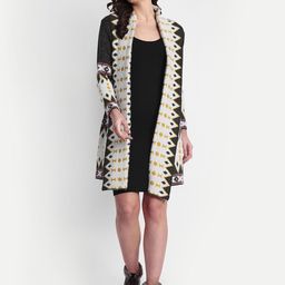 HAUTEMODA Geometric Woven Design Long Sleeves Open Front Woolen Shrug-5