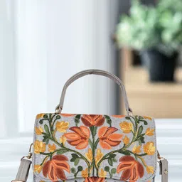 VELUCIA Floral Embellished Structured Sling Bag With Quilted-36
