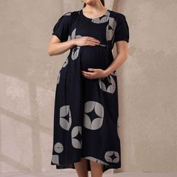 NIGHTSPREE Women Abstract Printed Maternity Fit & Flare Midi Dress-image-60