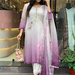 KALINI Women Floral Embroidered Regular Sequinned Kurta with Trousers & Dupatta-7