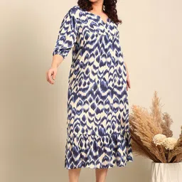 The Pink Moon Indigo Ikkat Printed Maxi Dress-image-29