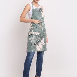 Arrabi Green & White Leaf Printed Aprons With with 2 Patch Pockets image 5
