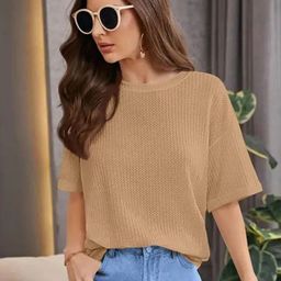 SRISARAS Women Self Design Round Neck Cotton Relaxed Fit T-shirt-image-112