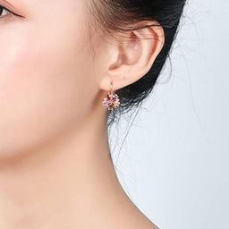 EL REGALO Artificial Stones Studded Floral Shaped Hoop Earrings-picture-3