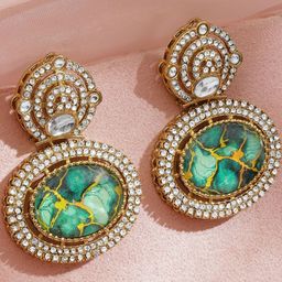 Rubans 18K Gold-Plated Cubic Zirconia Studded Oval Shaped Drop Earrings-picture-18