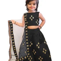 Tejam Girls Embellished Mirror Work Ready to Wear Lehenga & Blouse With Dupatta-image-48