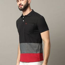 RELANE Men Colourblocked Polo Collar Cotton T-shirt-image-90