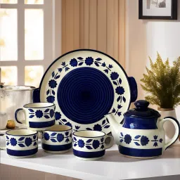 Pack of 6 Ceramic Tea Cup Set with Kettle & Serving Tray (6 Pieces) Tea/coffee set | Wedding gifts-13