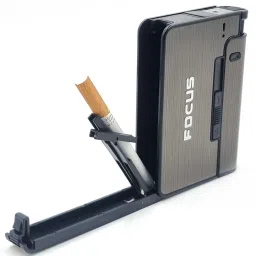 Focus Pioneer Grey Cigarette Case with Portable Lighter for 84mm Long King Size Cigarette Pocket Lighter-14