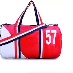 25 L Gym Duffel Bag - Unisex Casual PU Leather 57, Shoulder & Cross-Body Gym Duffel Bag for Men Women - Red, White-image-84