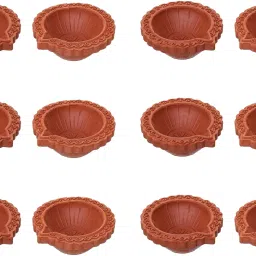 Set of 12 Decorative Clay Diyas Deepam Oil Lamps, Mitti Diya for Diwali Plastic (Pack of 12) Table Diya-image-60