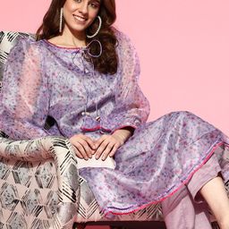 Inddus Women Lavender Printed Kurta with Trousers-41