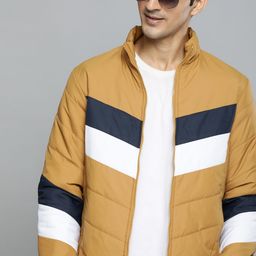 HERE&NOW Men Mustard Yellow Colourblocked Padded Jacket-image-60